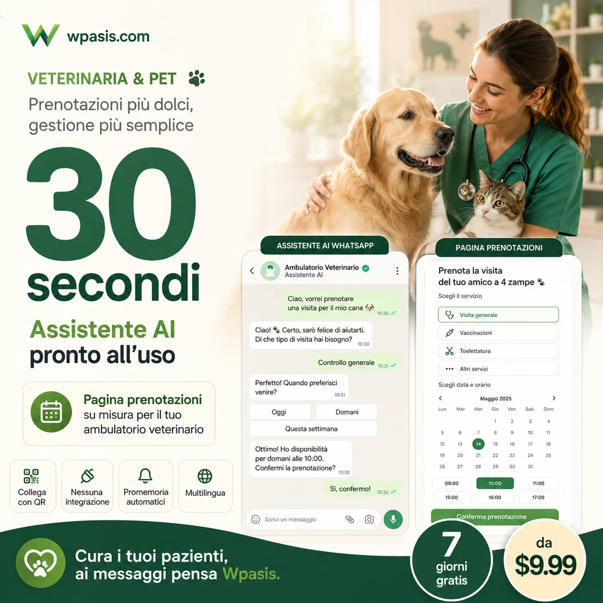 WpAsis s03-veterinary-pet sistema appuntamenti WhatsApp AI