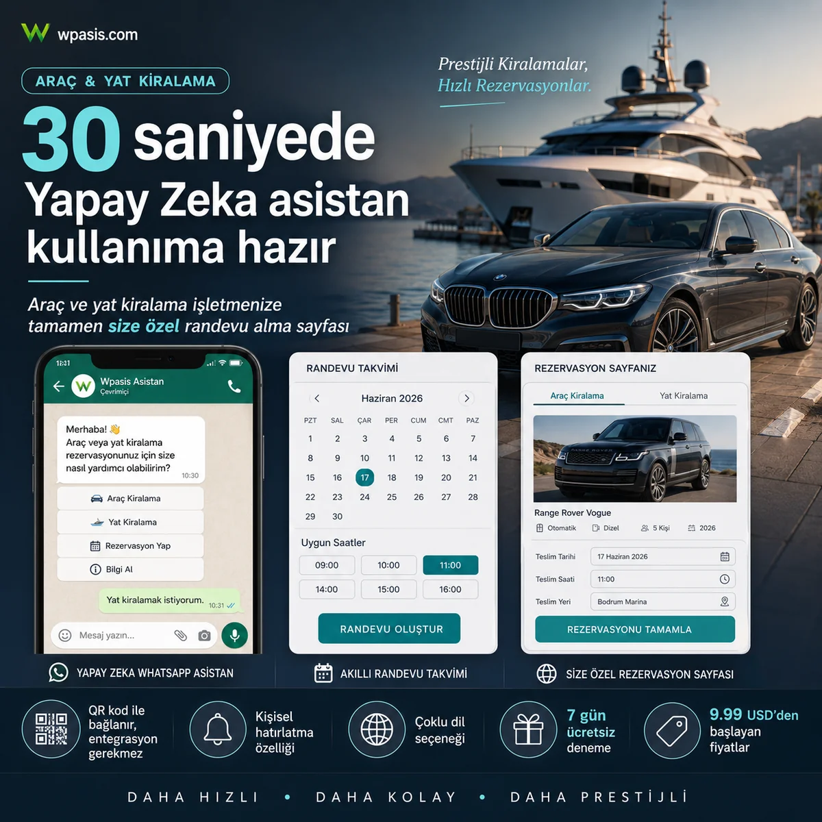 WpAsis s05-vehicle-yacht-rental WhatsApp AI randevu sistemi