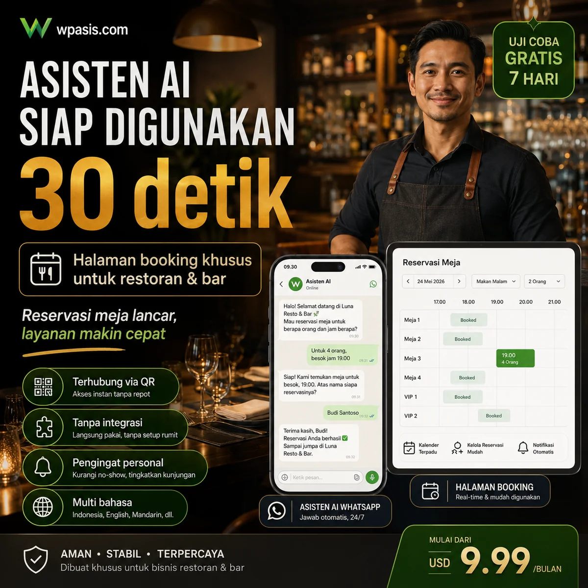 WpAsis s06-restaurant-bar sistem janji WhatsApp AI
