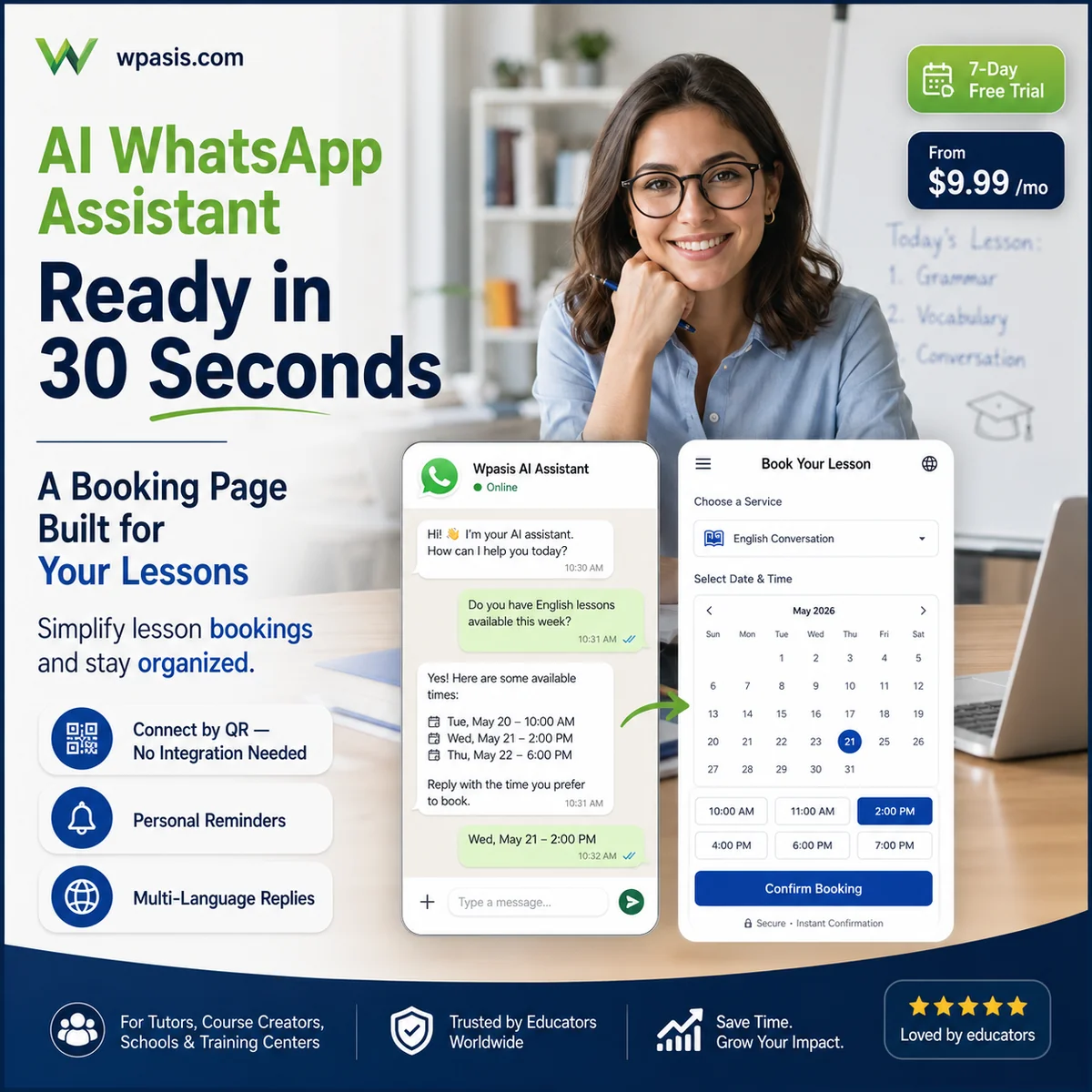 WpAsis s08-education-tutoring WhatsApp AI appointment system