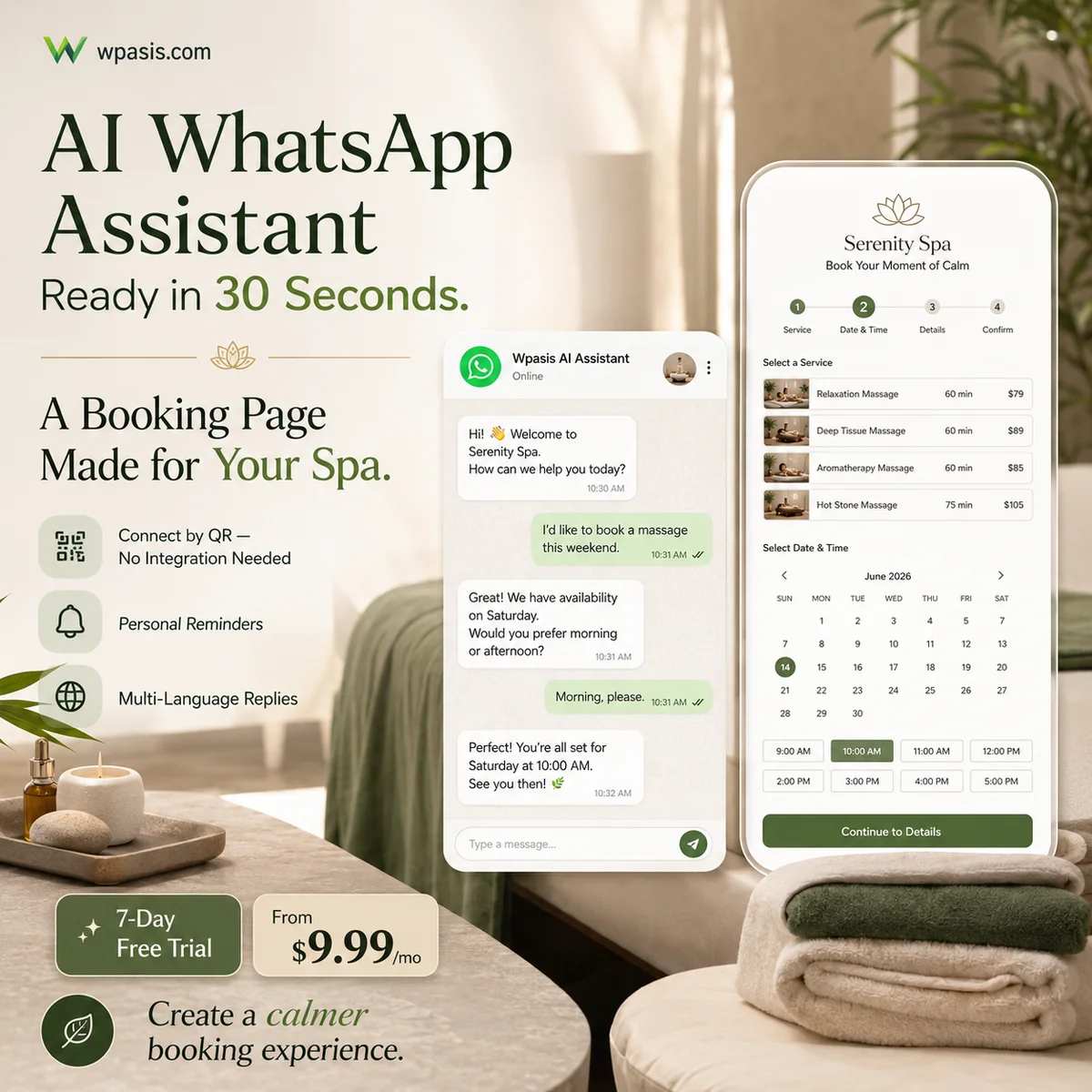 WpAsis s10-spa-massage WhatsApp AI appointment system