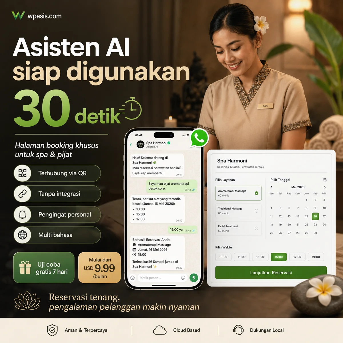 WpAsis s10-spa-massage sistem janji WhatsApp AI