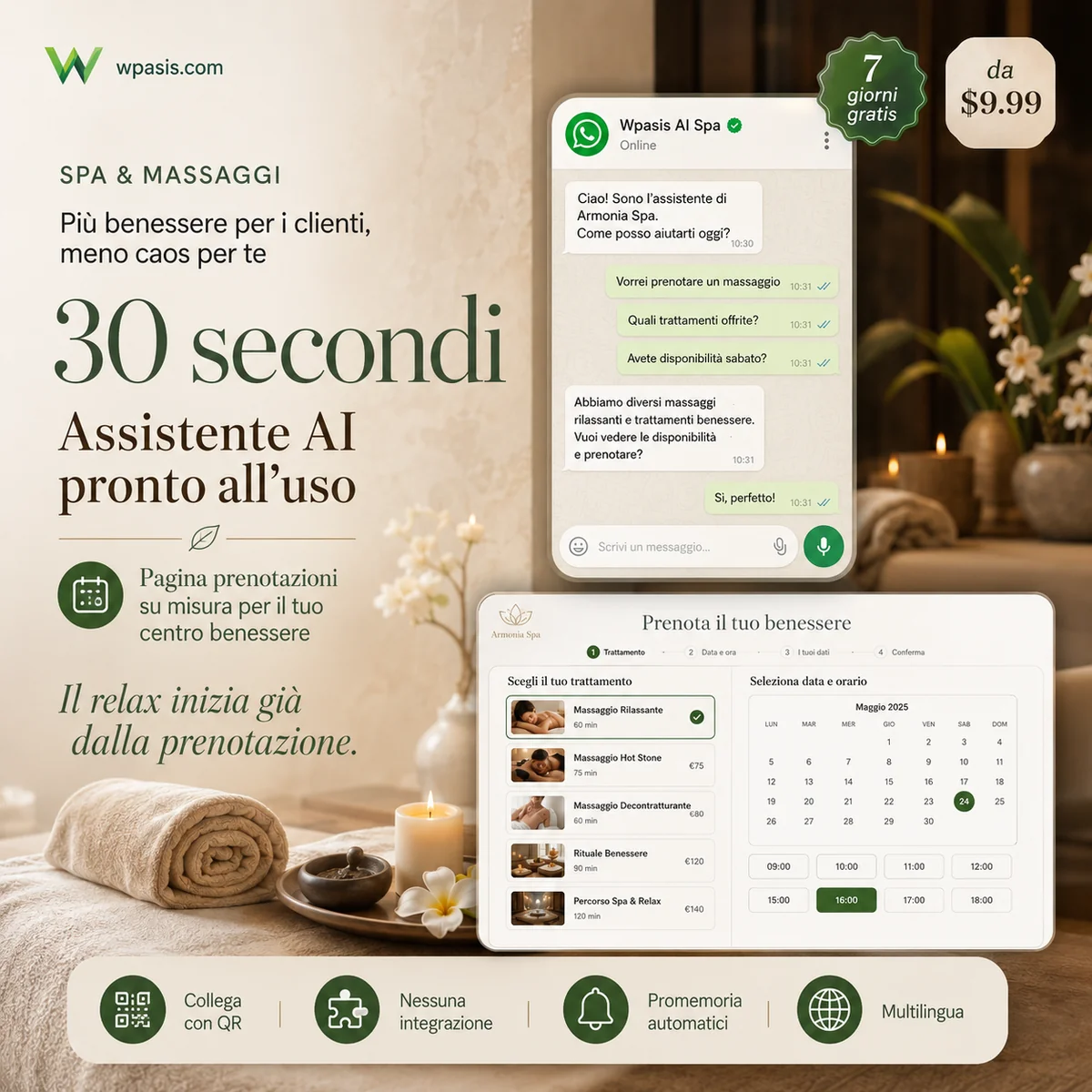 WpAsis s10-spa-massage sistema appuntamenti WhatsApp AI