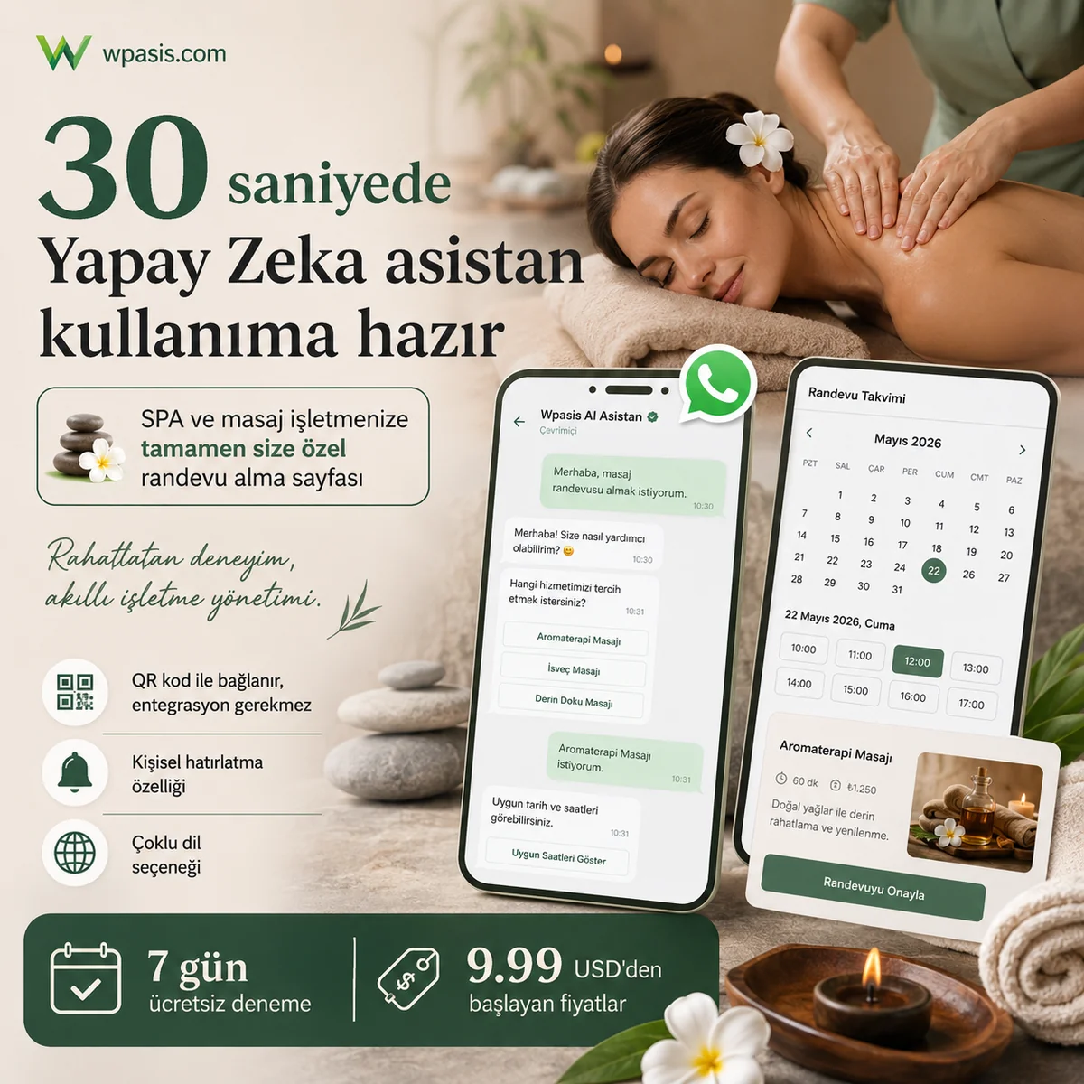 WpAsis s10-spa-massage WhatsApp AI randevu sistemi