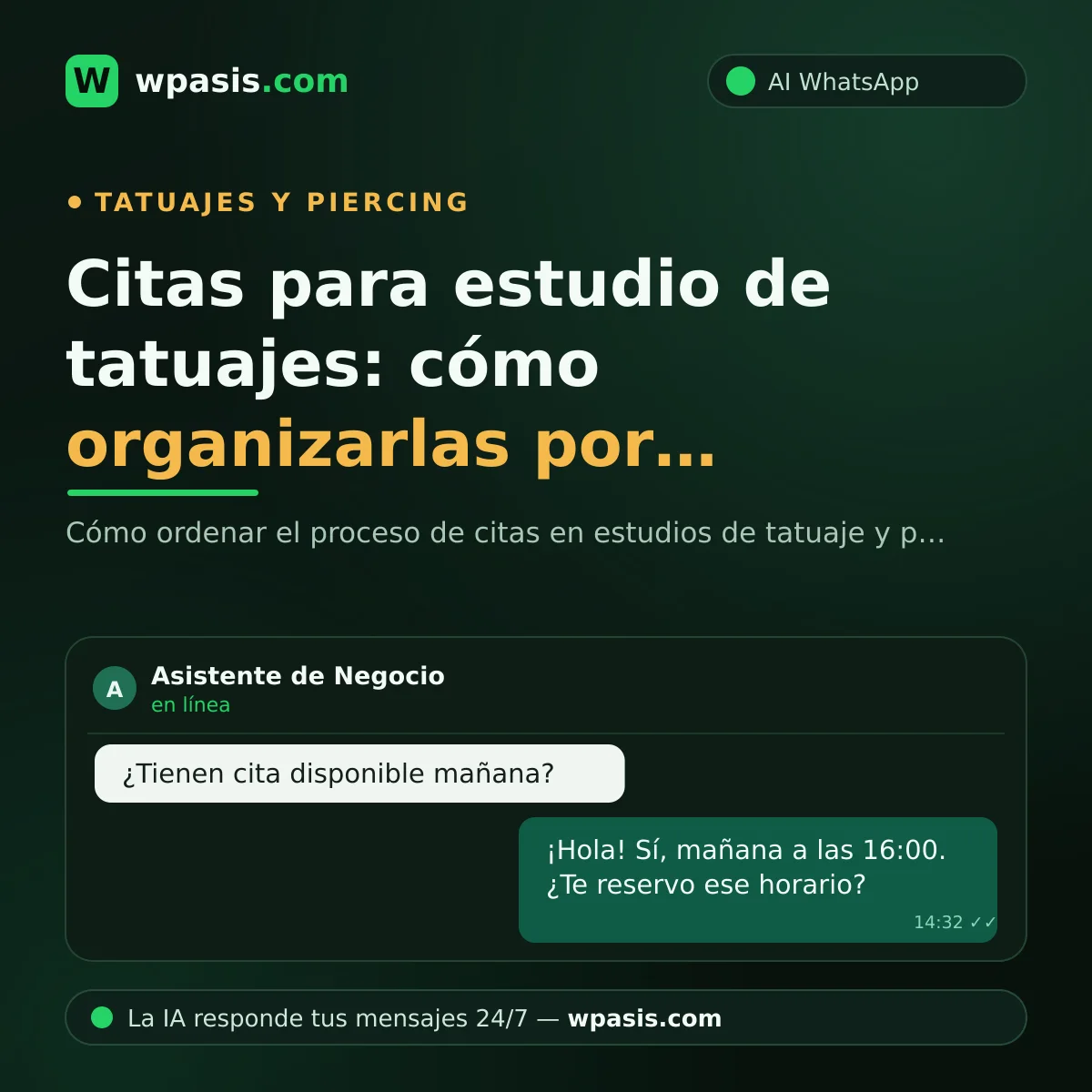 Citas para estudio de tatuajes: cómo organizarlas por WhatsApp