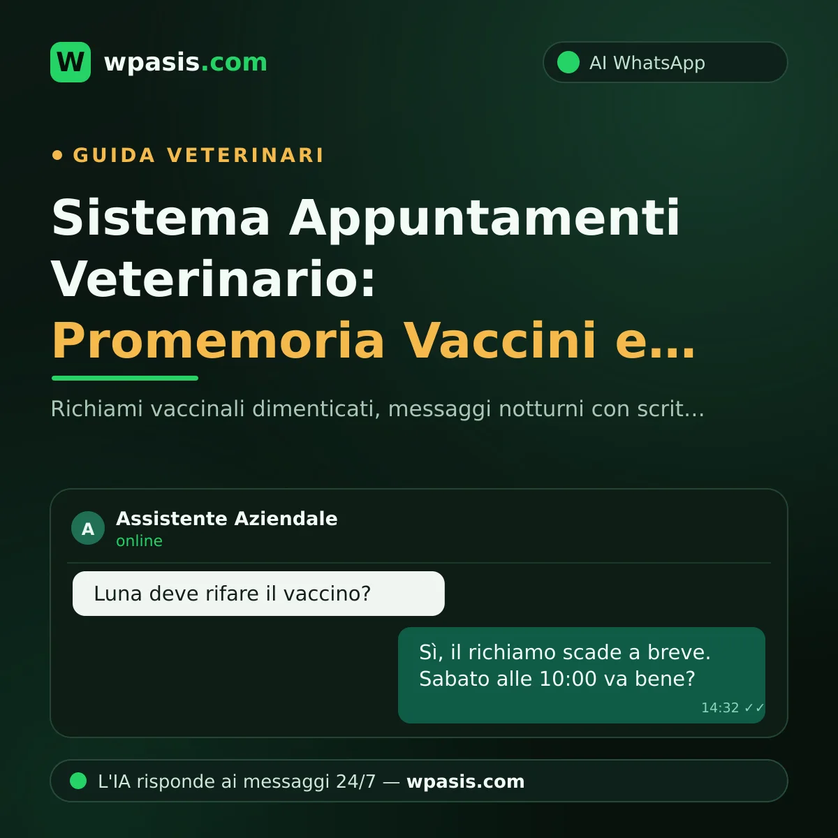 Sistema Appuntamenti Veterinario: Promemoria Vaccini e Triage su WhatsApp