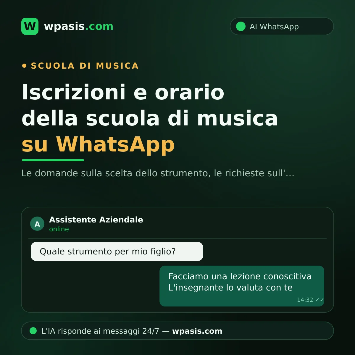 Iscrizioni e orario della scuola di musica su WhatsApp