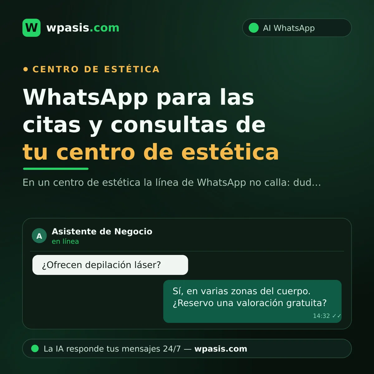 WhatsApp para las citas y consultas de tu centro de estética