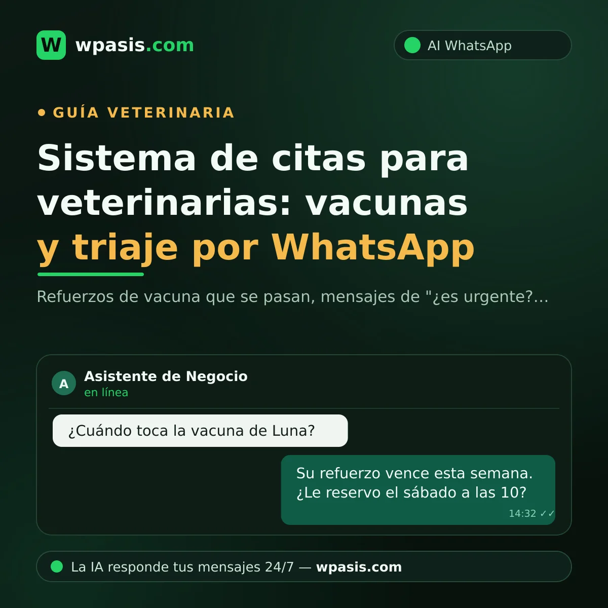 Sistema de citas para veterinarias: vacunas y triaje por WhatsApp