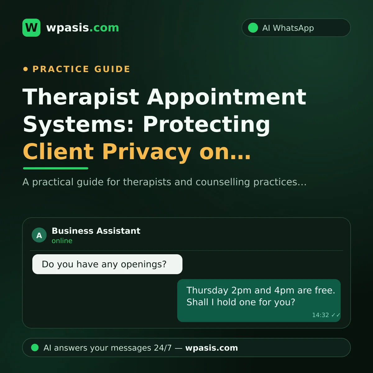 Therapist Appointment Systems: Protecting Client Privacy on WhatsApp
