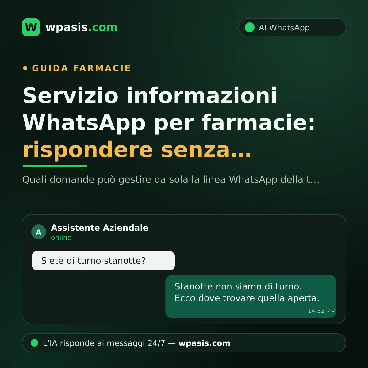 Servizio informazioni WhatsApp per farmacie: rispondere senza superare il confine