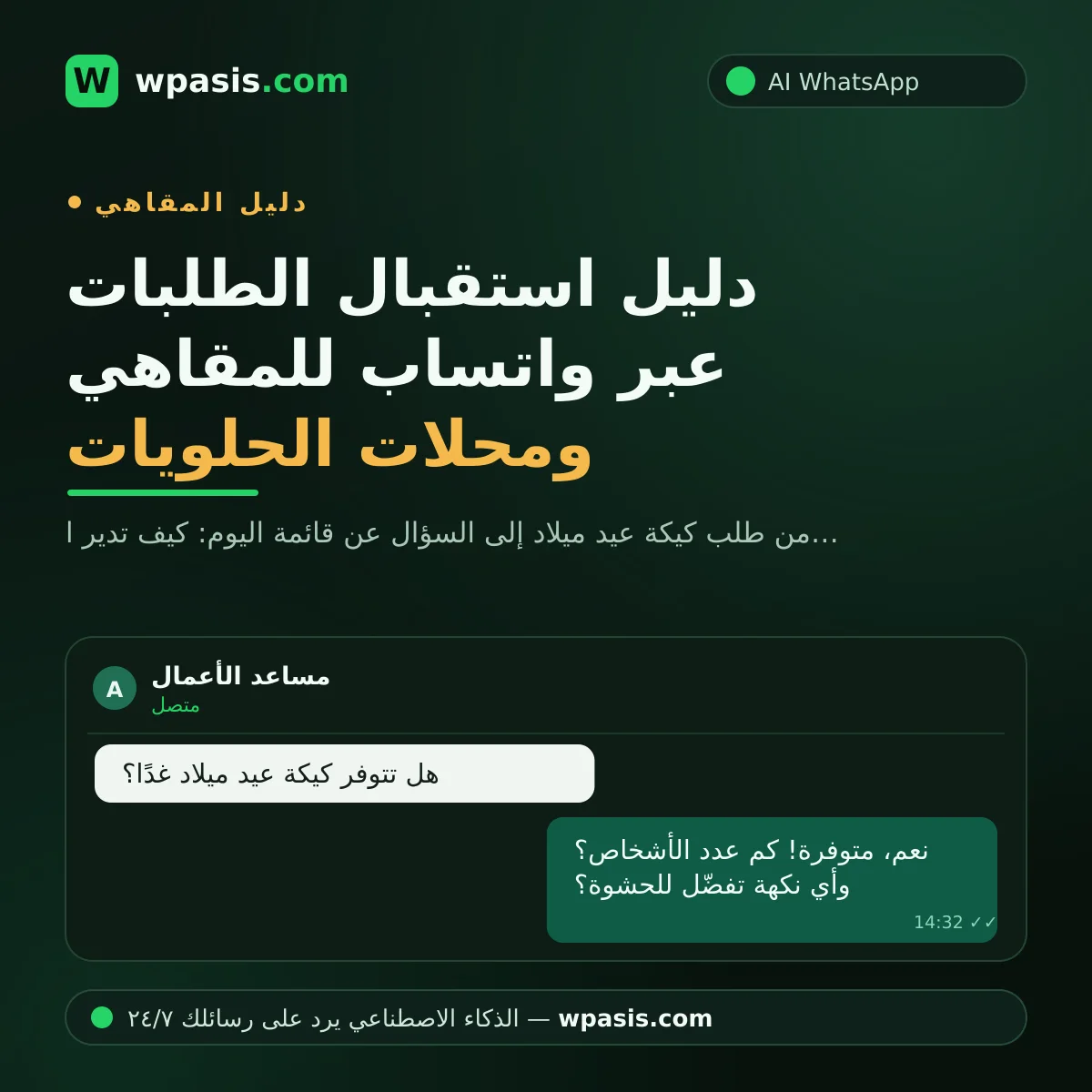 دليل استقبال الطلبات عبر واتساب للمقاهي ومحلات الحلويات
