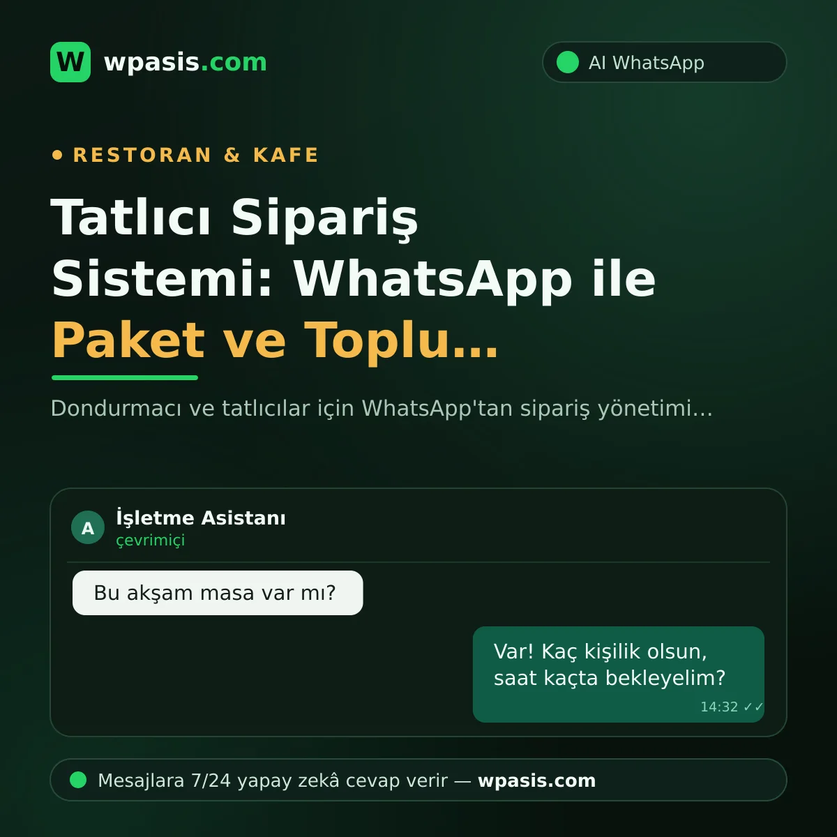 Tatlıcı Sipariş Sistemi: WhatsApp ile Paket ve Toplu Siparişler