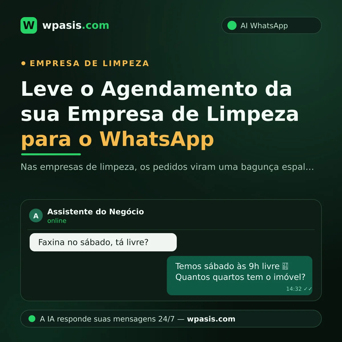 Leve o Agendamento da sua Empresa de Limpeza para o WhatsApp