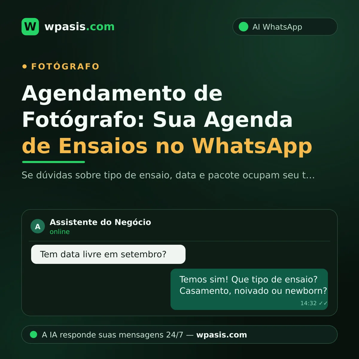 Agendamento de Fotógrafo: Sua Agenda de Ensaios no WhatsApp