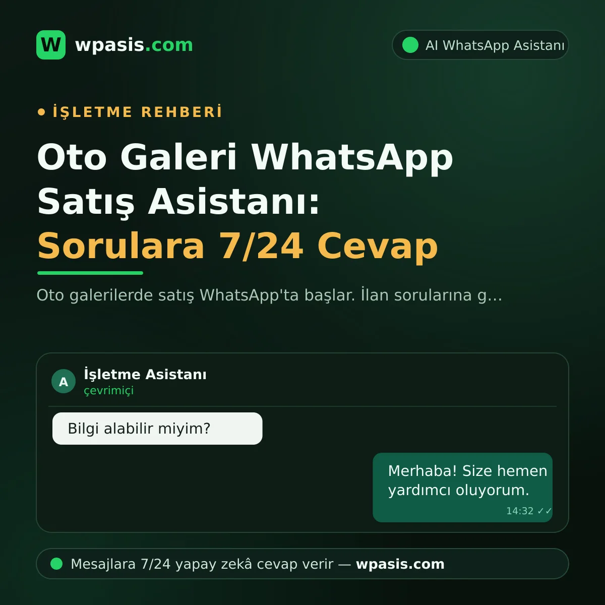 Oto Galeri WhatsApp Satış Asistanı: Sorulara 7/24 Cevap