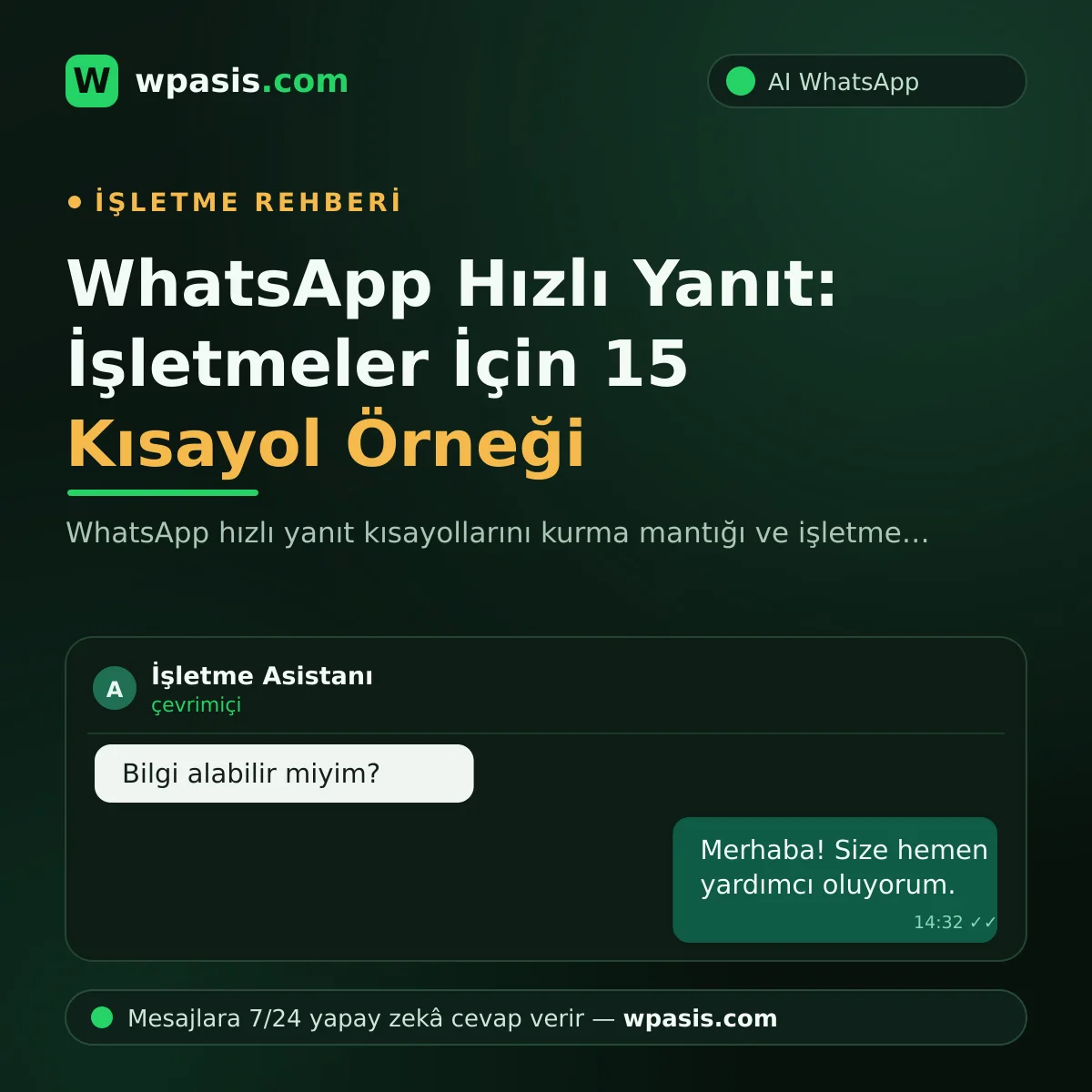WhatsApp Hızlı Yanıt: İşletmeler İçin 15 Kısayol Örneği