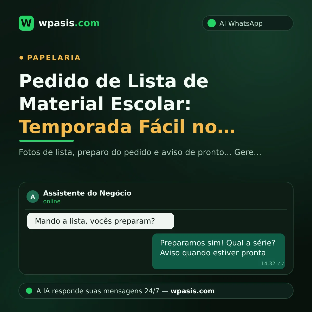 Pedido de Lista de Material Escolar: Temporada Fácil no WhatsApp