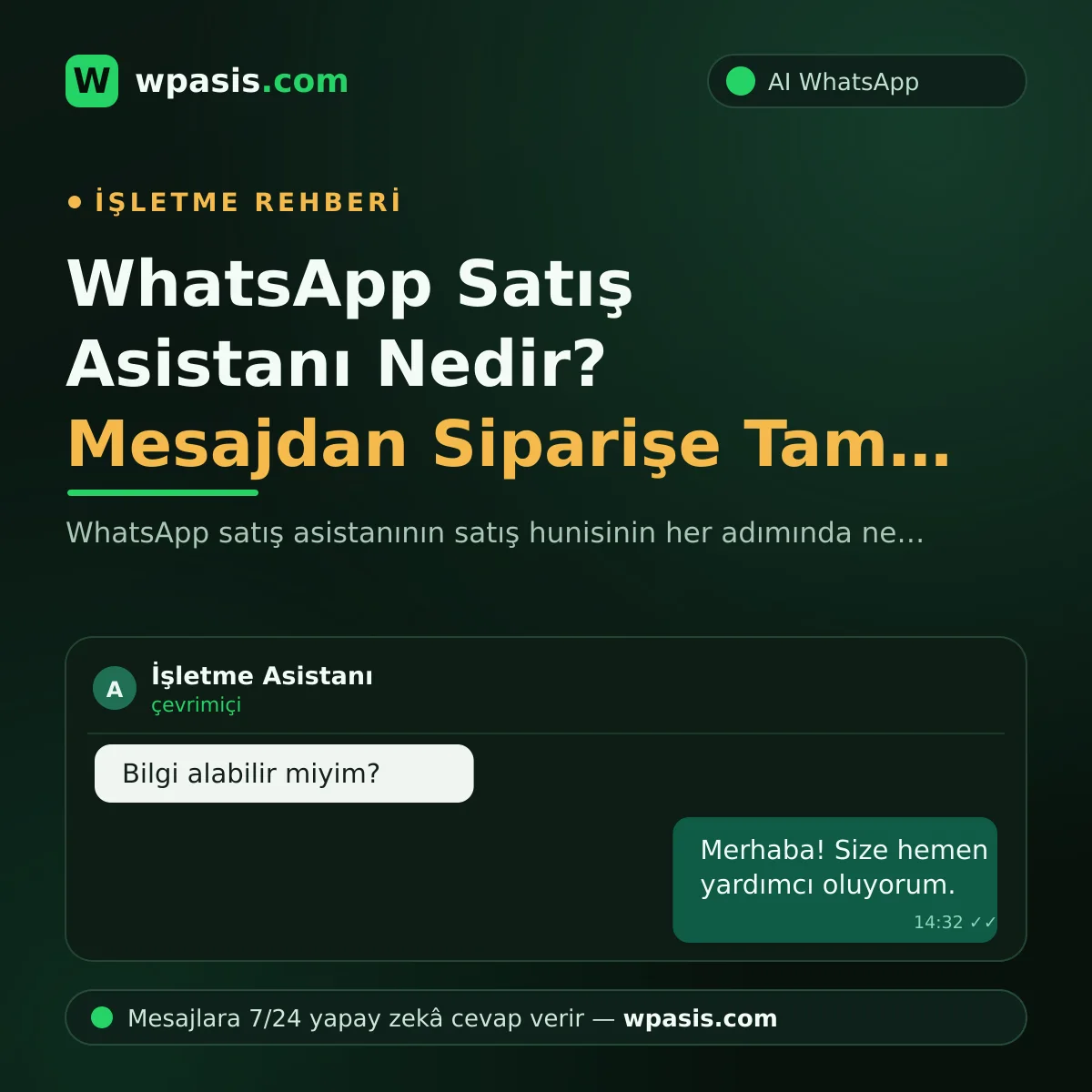 WhatsApp Satış Asistanı Nedir? Mesajdan Siparişe Tam Rehber