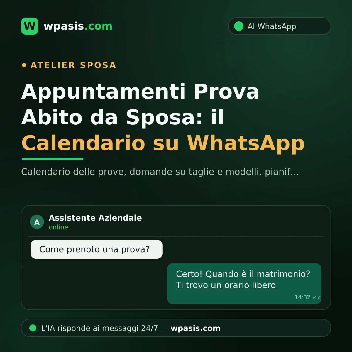 Appuntamenti Prova Abito da Sposa: il Calendario su WhatsApp