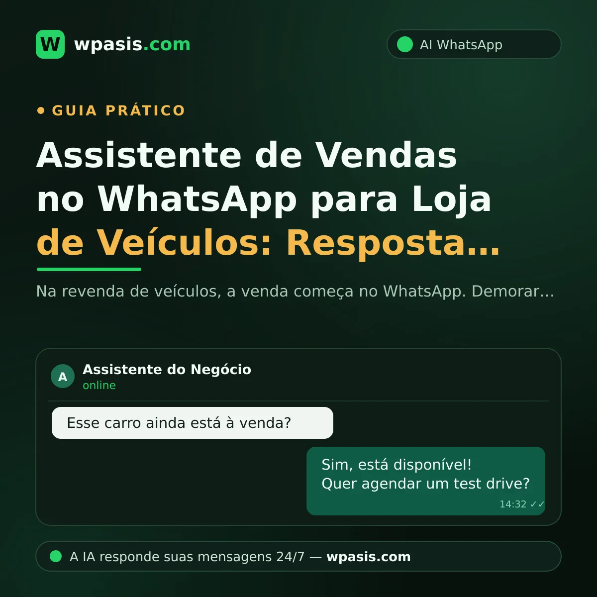 Assistente de Vendas no WhatsApp para Loja de Veículos: Resposta 24 Horas