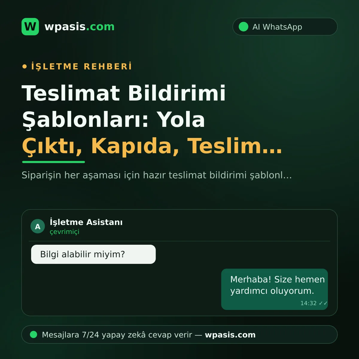 Teslimat Bildirimi Şablonları: Yola Çıktı, Kapıda, Teslim Edildi