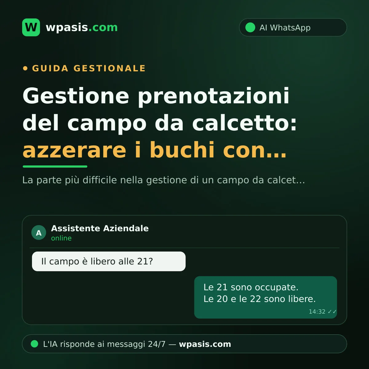 Gestione prenotazioni del campo da calcetto: azzerare i buchi con WhatsApp