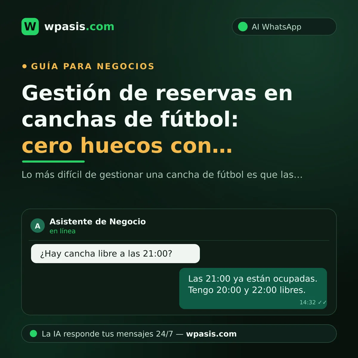 Gestión de reservas en canchas de fútbol: cero huecos con WhatsApp