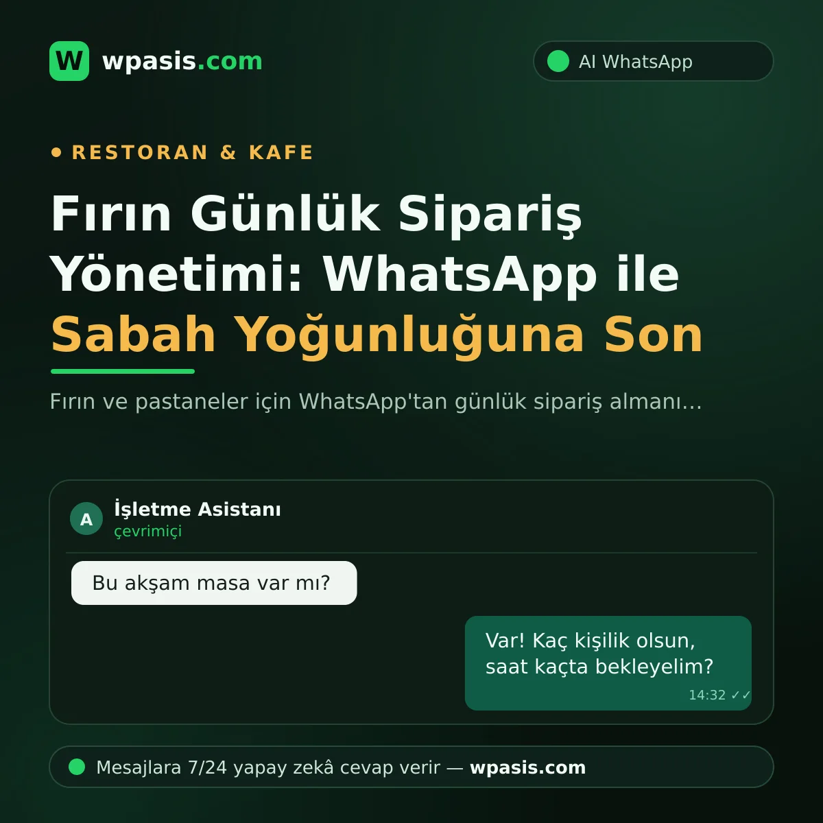 Fırın Günlük Sipariş Yönetimi: WhatsApp ile Sabah Yoğunluğuna Son