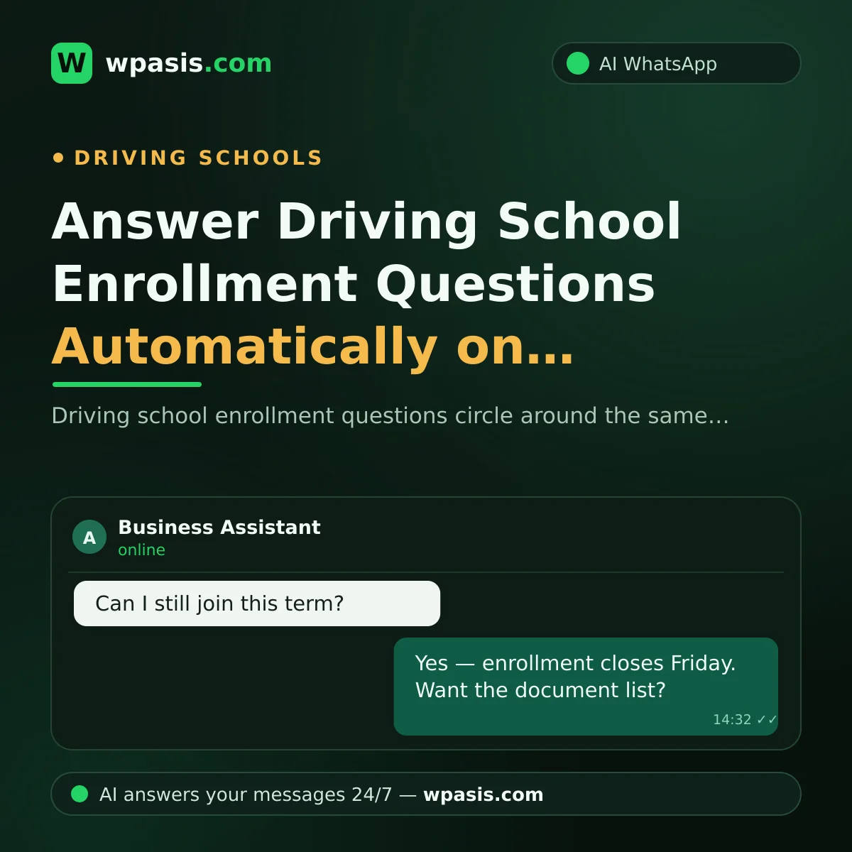 Answer Driving School Enrollment Questions Automatically on WhatsApp