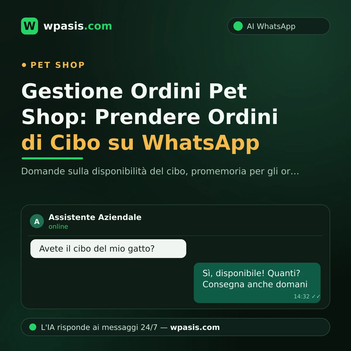 Gestione Ordini Pet Shop: Prendere Ordini di Cibo su WhatsApp