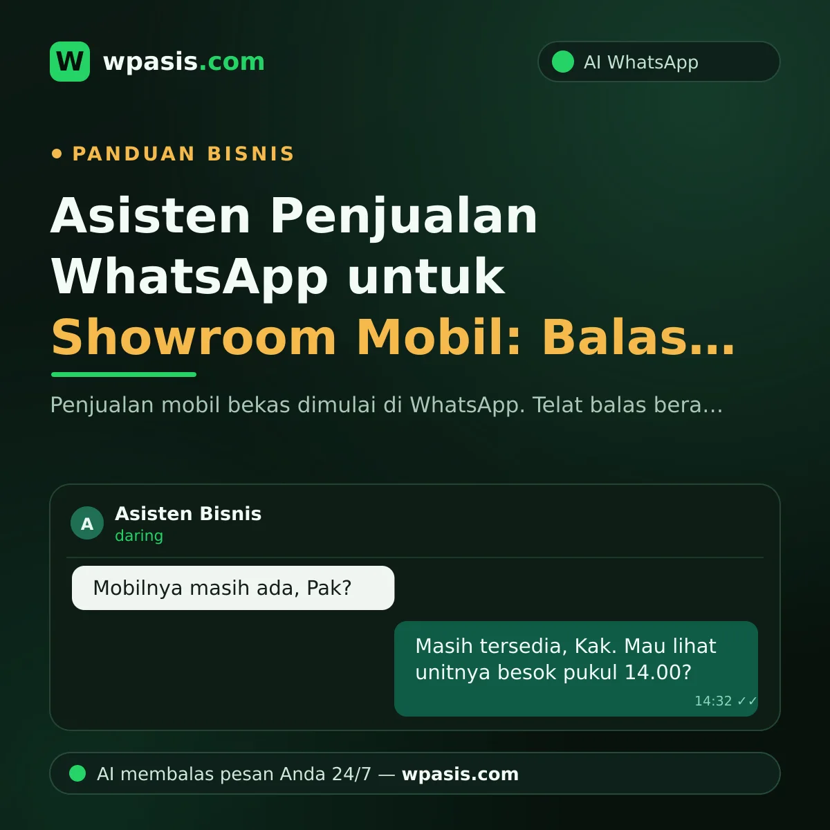 Asisten Penjualan WhatsApp untuk Showroom Mobil: Balas 24/7