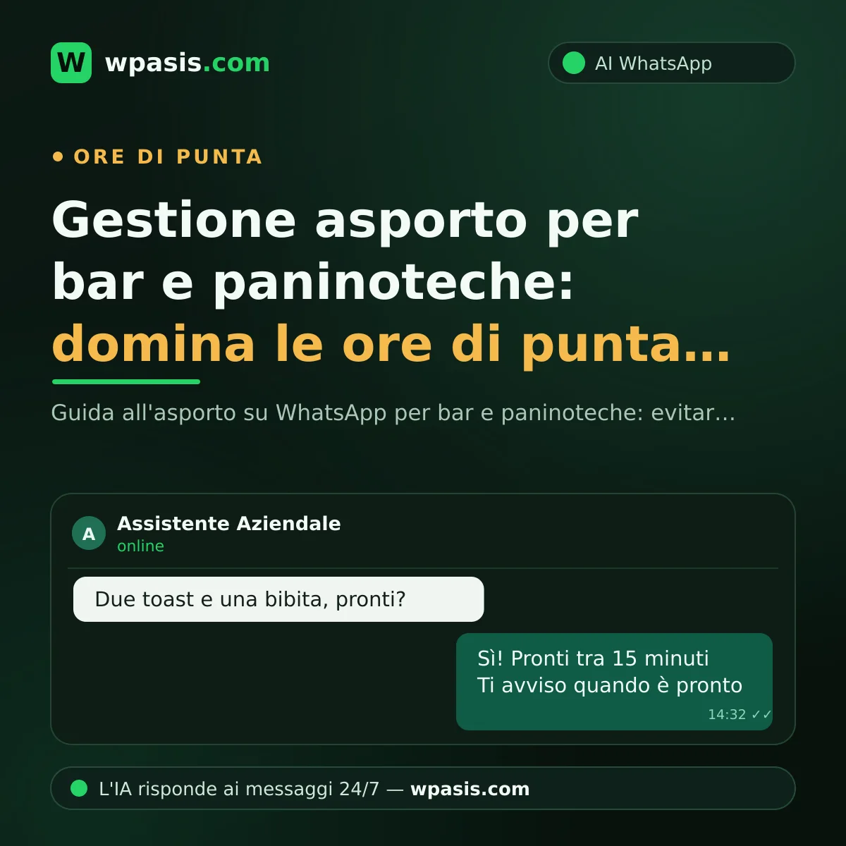Gestione asporto per bar e paninoteche: domina le ore di punta con WhatsApp