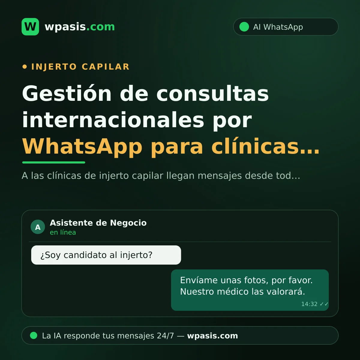 Gestión de consultas internacionales por WhatsApp para clínicas capilares