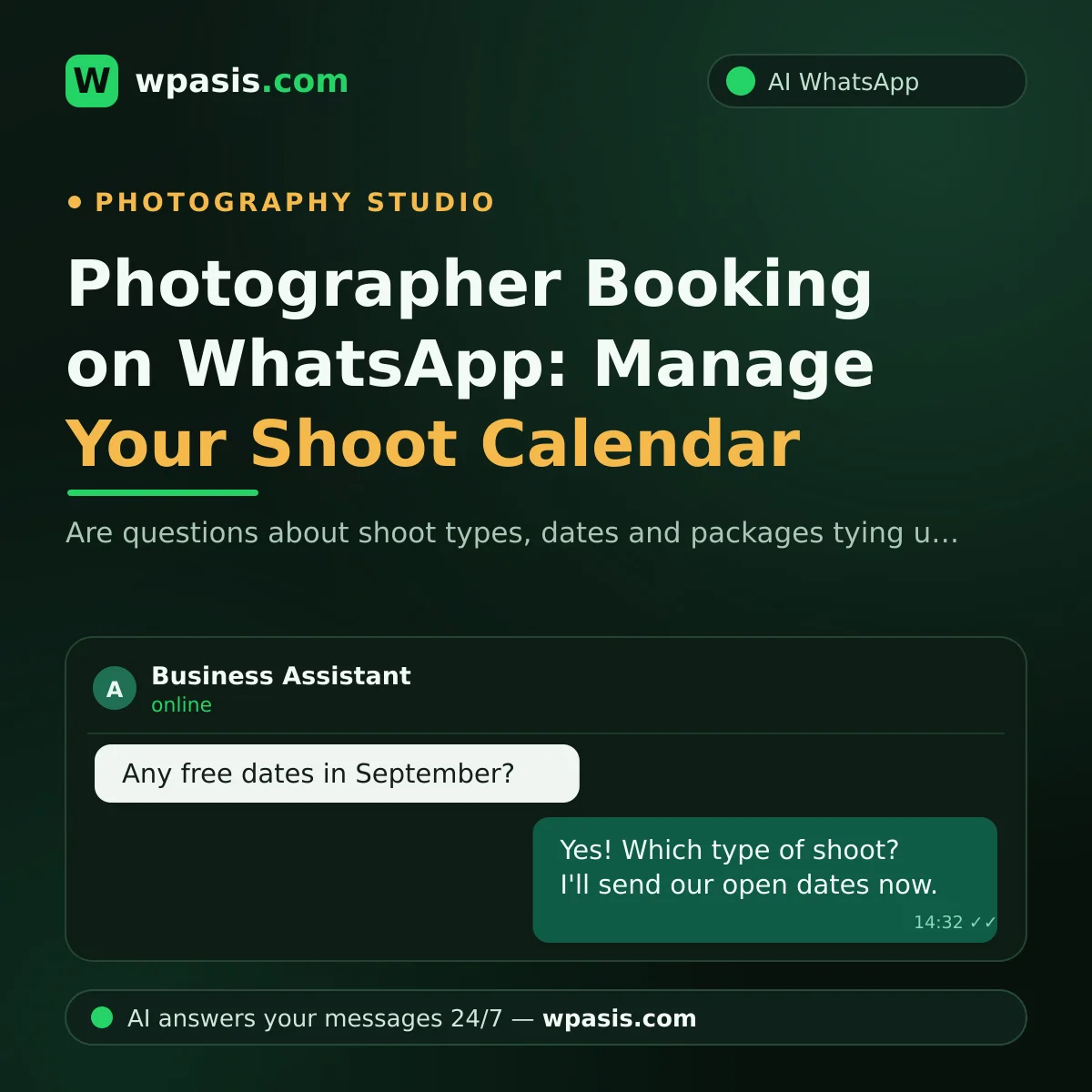 Photographer Booking on WhatsApp: Manage Your Shoot Calendar